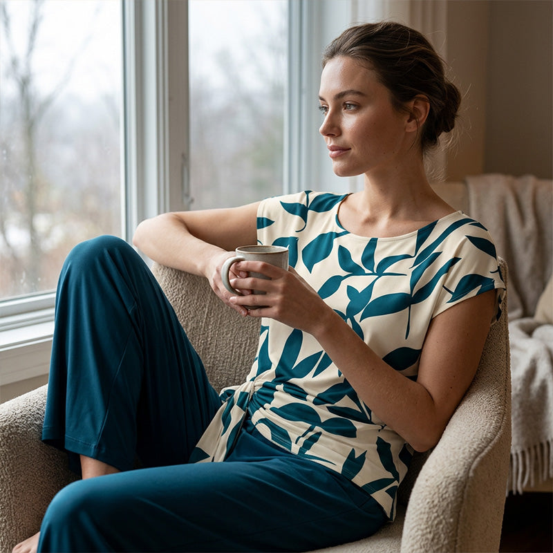 🌿 Mönstrat loungeset med vida ben