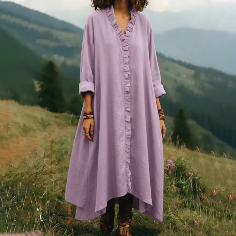 👗🌸 Volang A-linje långärmad klänning