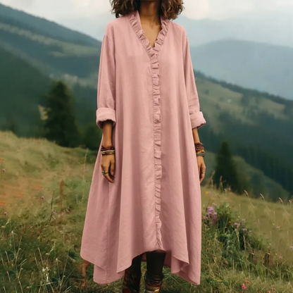 👗🌸 Volang A-linje långärmad klänning