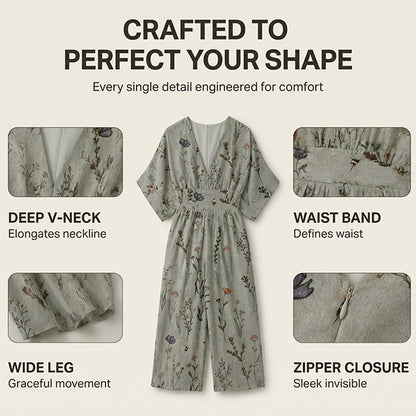 Elegant jumpsuit med V-ringning och tryck för damer