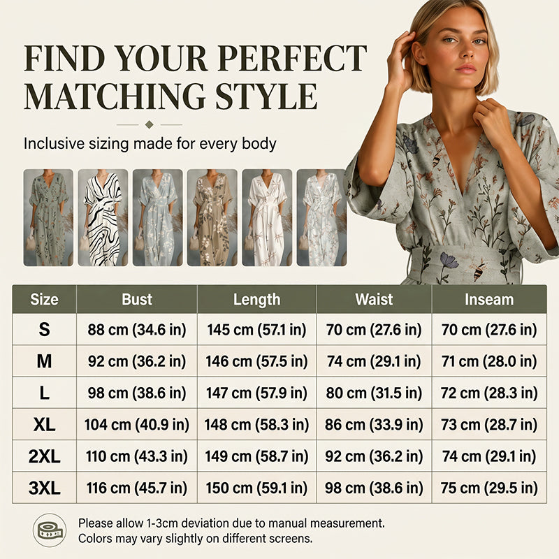 Elegant jumpsuit med V-ringning och tryck för damer