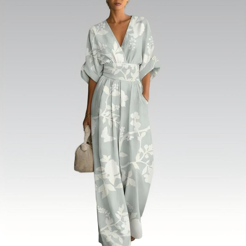 Elegant jumpsuit med V-ringning och tryck för damer