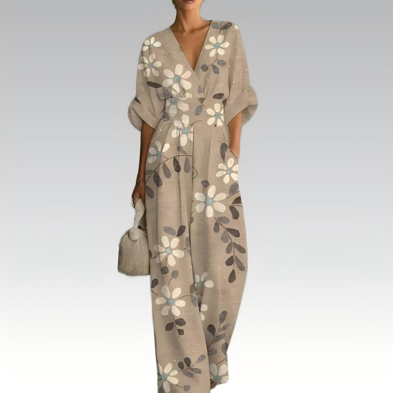 Elegant jumpsuit med V-ringning och tryck för damer