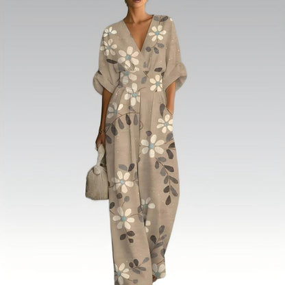 Elegant jumpsuit med V-ringning och tryck för damer