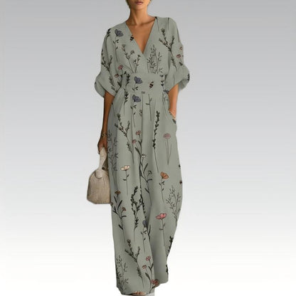 Elegant jumpsuit med V-ringning och tryck för damer