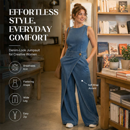 Damas ärmlösa asymmetriska omlott-jumpsuit i denim