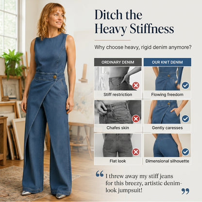 Damas ärmlösa asymmetriska omlott-jumpsuit i denim