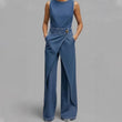 Damas ärmlösa asymmetriska omlott-jumpsuit i denim