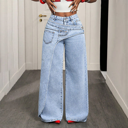 ⌛Tidsbegränsat erbjudande – Damjeans med asymmetrisk midja och vida ben
