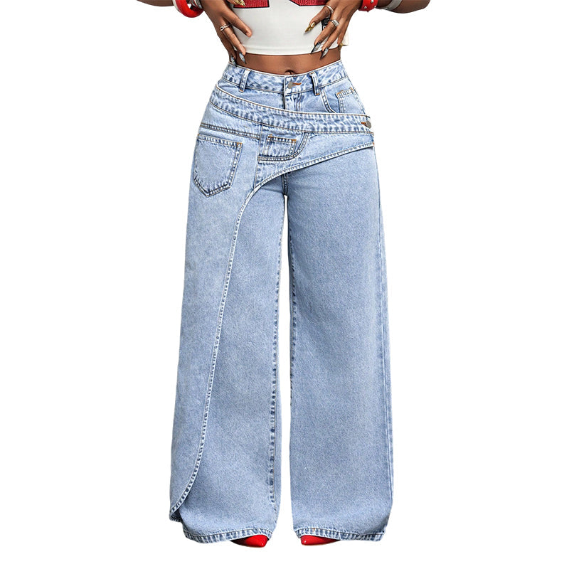 ⌛Tidsbegränsat erbjudande – Damjeans med asymmetrisk midja och vida ben