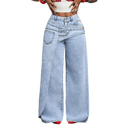 ⌛Tidsbegränsat erbjudande – Damjeans med asymmetrisk midja och vida ben