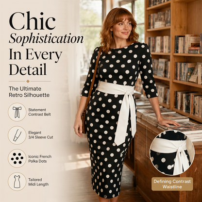 👗🌸 Elegant klänning i retrostil med polka-mönster – tidlös och feminin