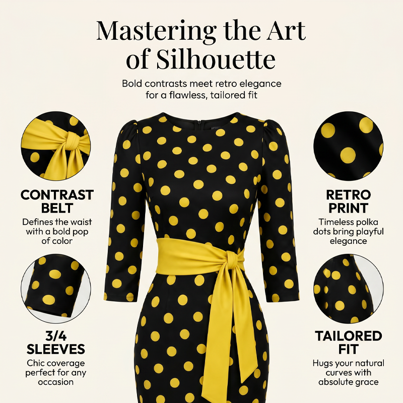 👗🌸 Elegant klänning i retrostil med polka-mönster – tidlös och feminin