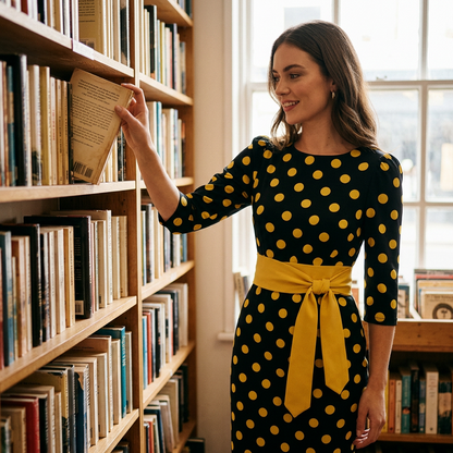 👗🌸 Elegant klänning i retrostil med polka-mönster – tidlös och feminin