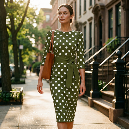 👗🌸 Elegant klänning i retrostil med polka-mönster – tidlös och feminin