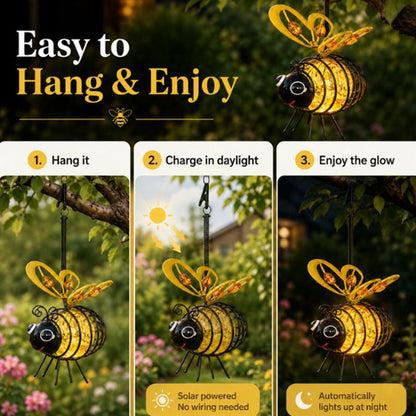 🐝 50% RABATT NU! ☀️ Solcellsdriven Hängande Bilampa – Charmig Bi-design med Hjärtformade Vingar – Perfekt för Trädgård & Bil 🌸