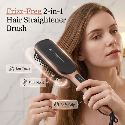 💇‍♀️Negativ jon 2-i-1 plattångborste – Frissfritt och snabbt stylingverktyg för håret ✨