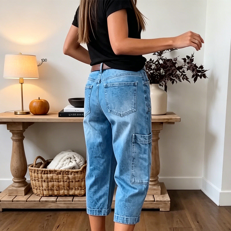 📢Mellanårsrea: 50 % rabatt – endast under en begränsad tid ⏰Korta, stretchiga jeansbyxor för dam i casual-stil
