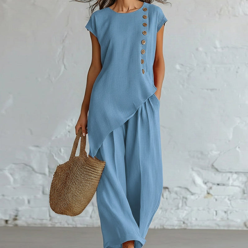 Ensemble 2 pièces pour femme : haut à ourlet asymétrique et pantalon