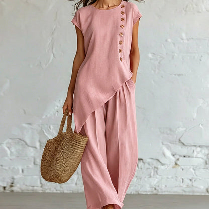 Ensemble 2 pièces pour femme : haut à ourlet asymétrique et pantalon