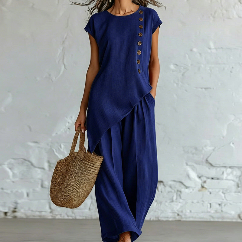 Ensemble 2 pièces pour femme : haut à ourlet asymétrique et pantalon