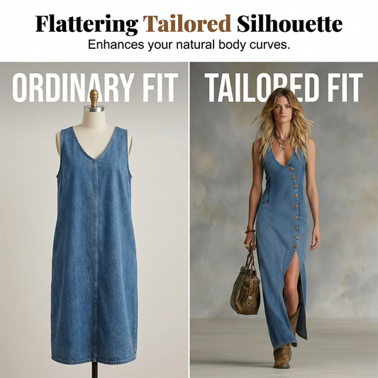 👗✨ Asymmetrisk V-ringad denim maxiklänning