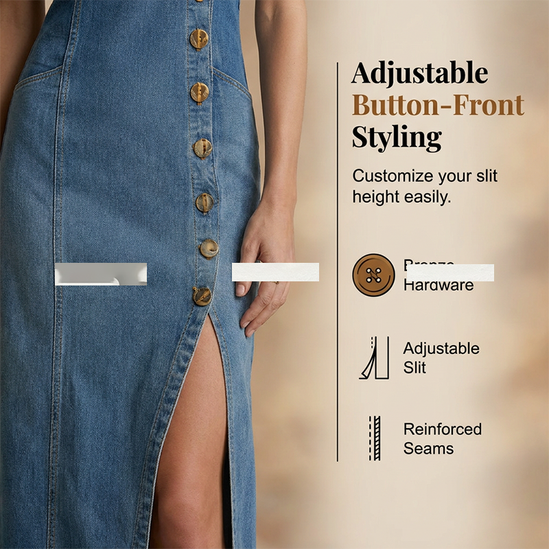 👗✨ Asymmetrisk V-ringad denim maxiklänning