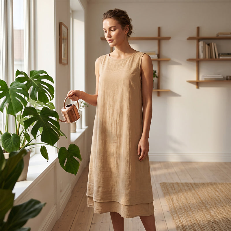 👗🌸 Ärmlös sommarklänning med volanger