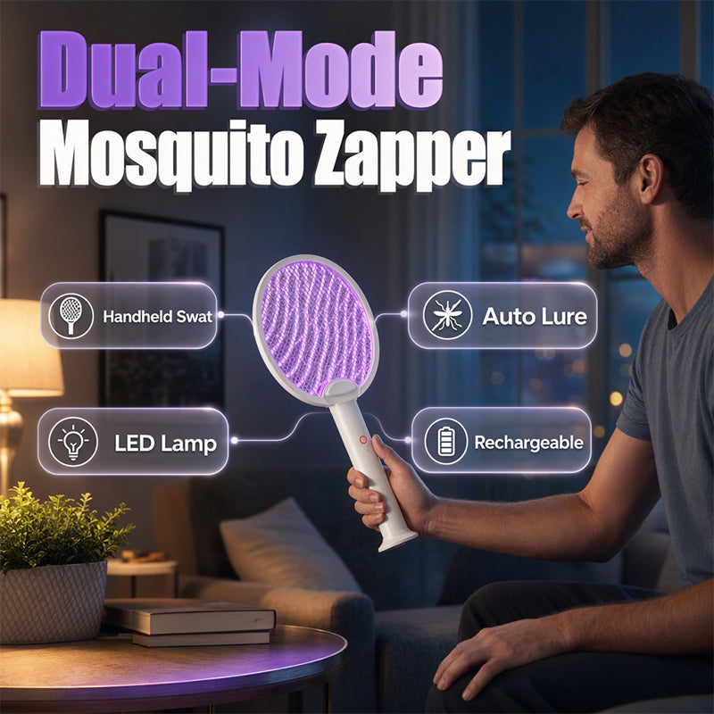 🦟 Myggklapp & mygglampa i praktisk hopfällbar design – med UV-lockljus, säkert skyddsnät i tre lager och ett 1200 mAh-batteri som ger upp till 30 dagars standby-tid 🔄