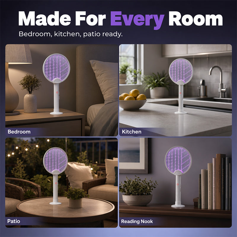 🦟 Myggklapp & mygglampa i praktisk hopfällbar design – med UV-lockljus, säkert skyddsnät i tre lager och ett 1200 mAh-batteri som ger upp till 30 dagars standby-tid 🔄