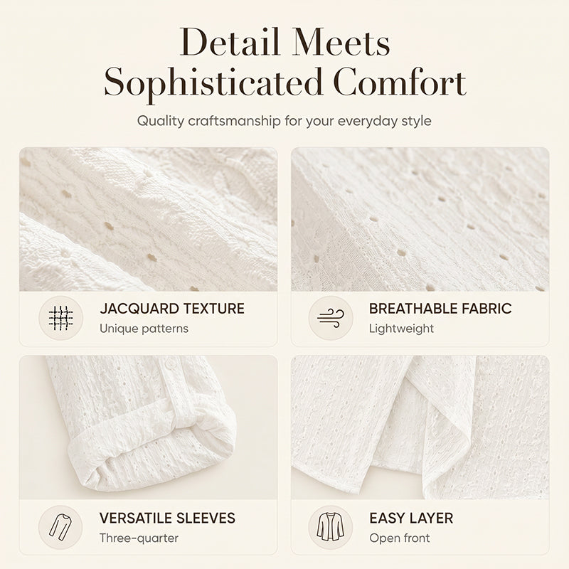Texturerad öppen front-cardigan för kvinnor, vardagsmodell