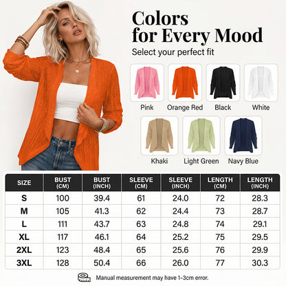 Texturerad öppen front-cardigan för kvinnor, vardagsmodell