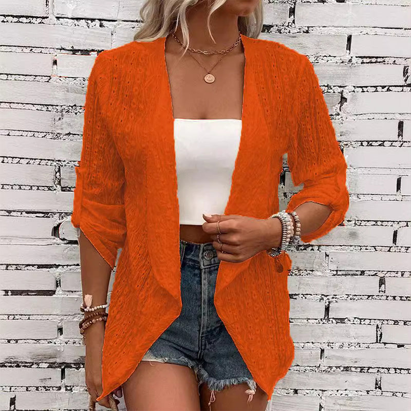 Texturerad öppen front-cardigan för kvinnor, vardagsmodell
