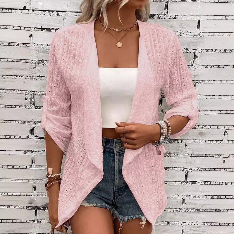Texturerad öppen front-cardigan för kvinnor, vardagsmodell