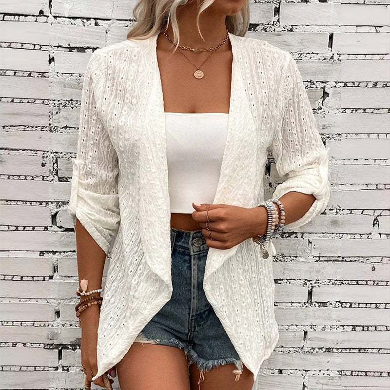 Texturerad öppen front-cardigan för kvinnor, vardagsmodell