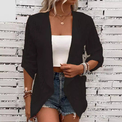 Texturerad öppen front-cardigan för kvinnor, vardagsmodell