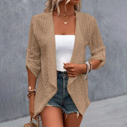 Texturerad öppen front-cardigan för kvinnor, vardagsmodell