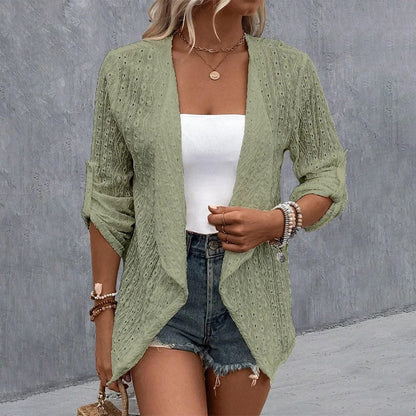 Texturerad öppen front-cardigan för kvinnor, vardagsmodell