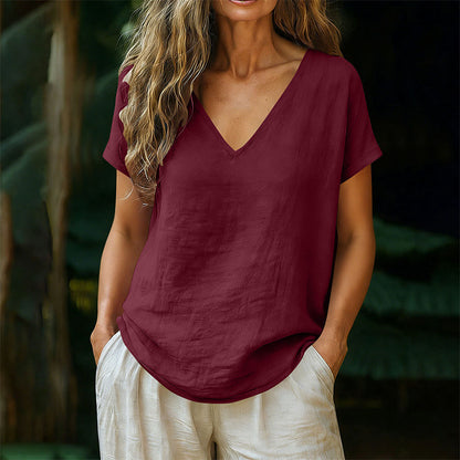 👕☀️🌿 BEGRÄNSAT ERBJUDANDE – 50% RABATT! Dam T-shirt med V-hals för sommar – Mjuk bomullsblandning, luftig och lätt – Perfekt för avslappnade dagar, ärenden och lugna helgmorgnar 🌸😌