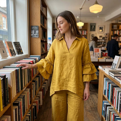 Minimalist långärmad topp och vidbyxor för kvinnor