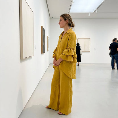 Minimalist långärmad topp och vidbyxor för kvinnor