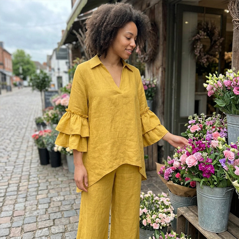 Minimalist långärmad topp och vidbyxor för kvinnor