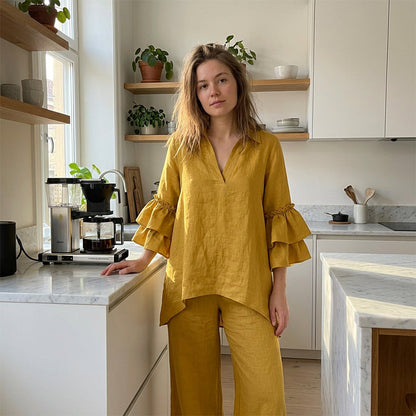 Minimalist långärmad topp och vidbyxor för kvinnor