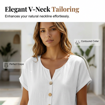 V-hals knappad casual t-shirt för kvinnor