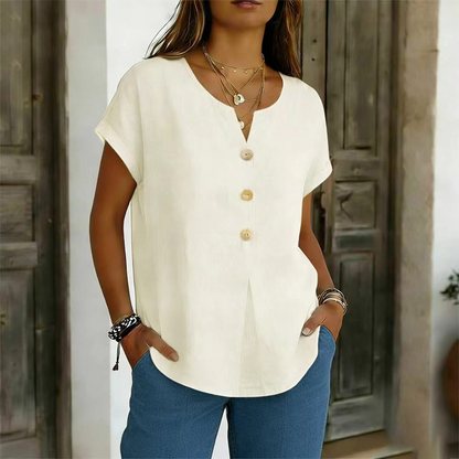 V-hals knappad casual t-shirt för kvinnor