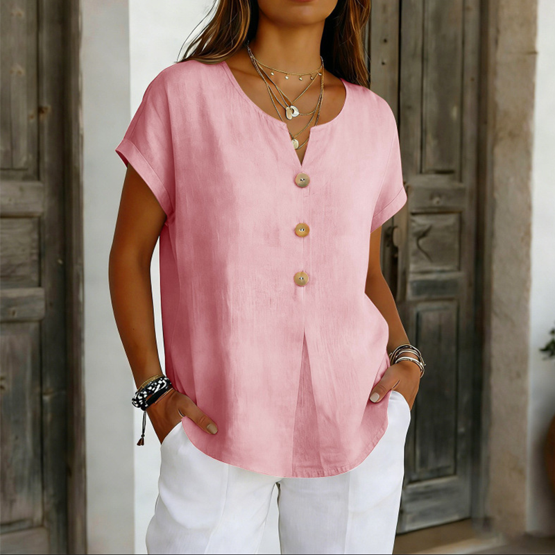 V-hals knappad casual t-shirt för kvinnor