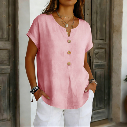 V-hals knappad casual t-shirt för kvinnor