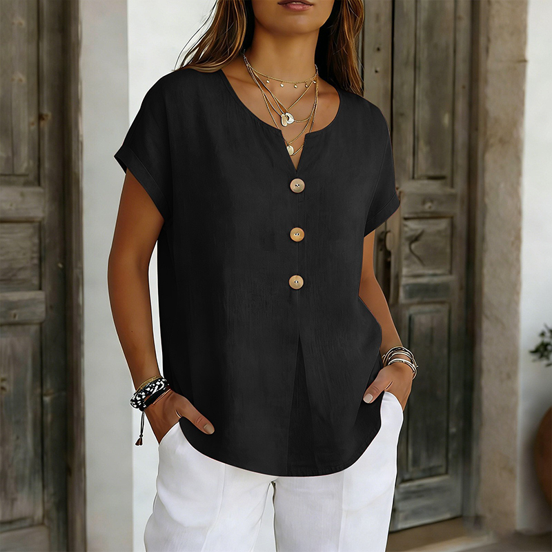 V-hals knappad casual t-shirt för kvinnor