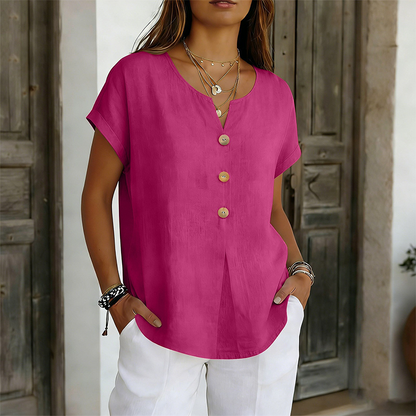 V-hals knappad casual t-shirt för kvinnor