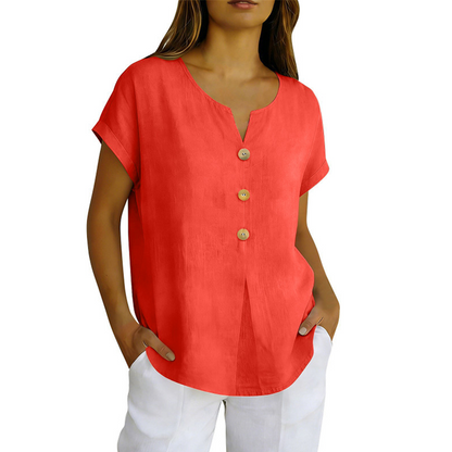 V-hals knappad casual t-shirt för kvinnor